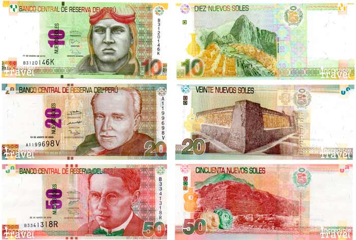 Billetes de Peru 10, 20 y 50 soles
