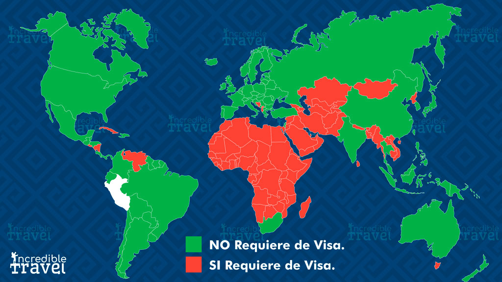 Mapa de países que necesitan visa para entrar a Perú